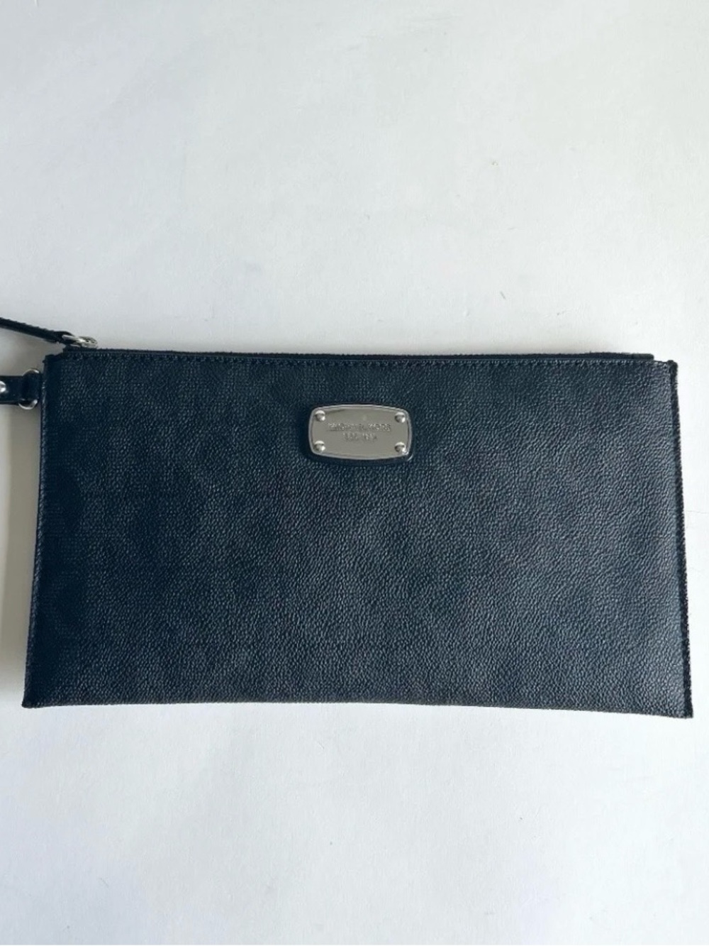 Michael Kors Black Grey Signature Logo Crossgrain Leather Wristlet